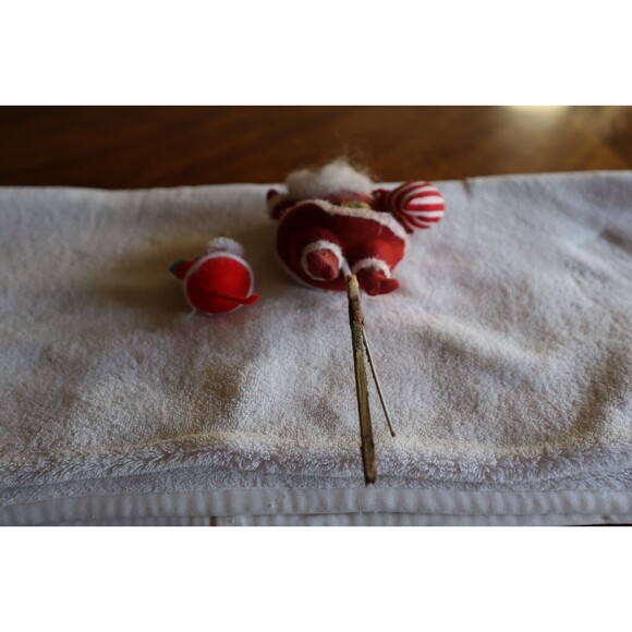 Rough Damaged Vintage Christmas Floral Pick Flocked Dancing Santa Claus + Bonus - Picture 9 of 10